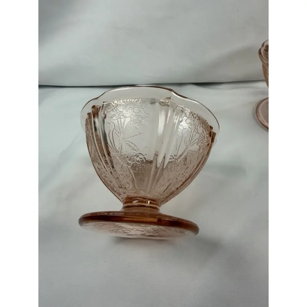 Vintage Jeannette Cherry Blossom Pink Depression Glass Sherbet Cups Set 5